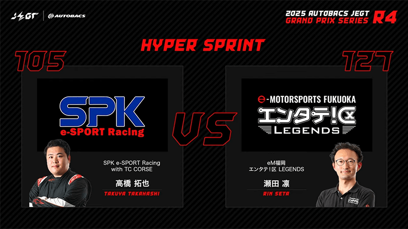 2025 AUTOBACS JEGT,ROUND4,eM福岡 エンタテ！区 LEGENDS,瀬田凛,SPK e-SPORT Racing with TC CORSE,高橋拓也